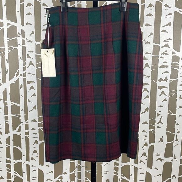New Vtg True Wrap Worsted Wool Tally Ho Tartan Plaid Midi Pencil Skirt 8 - Picture 2 of 10